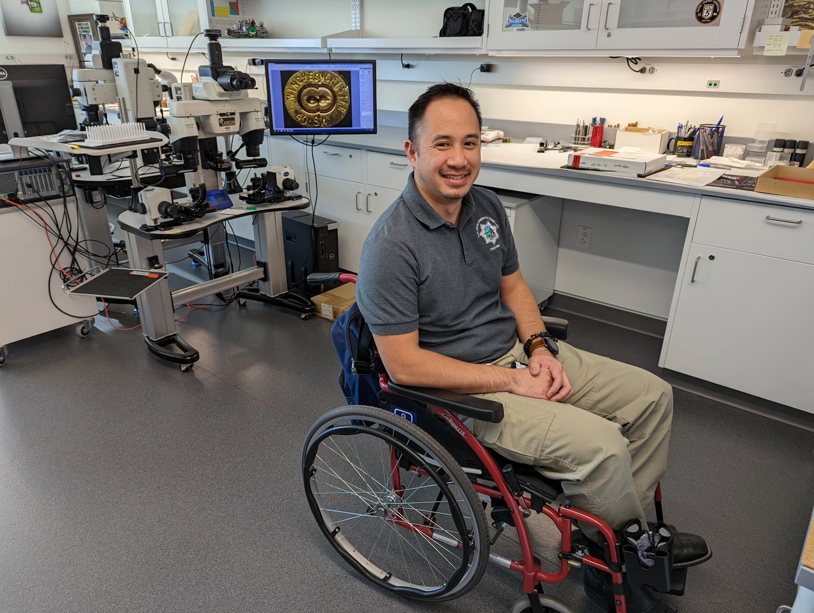 Stephen at work in the firearms lab